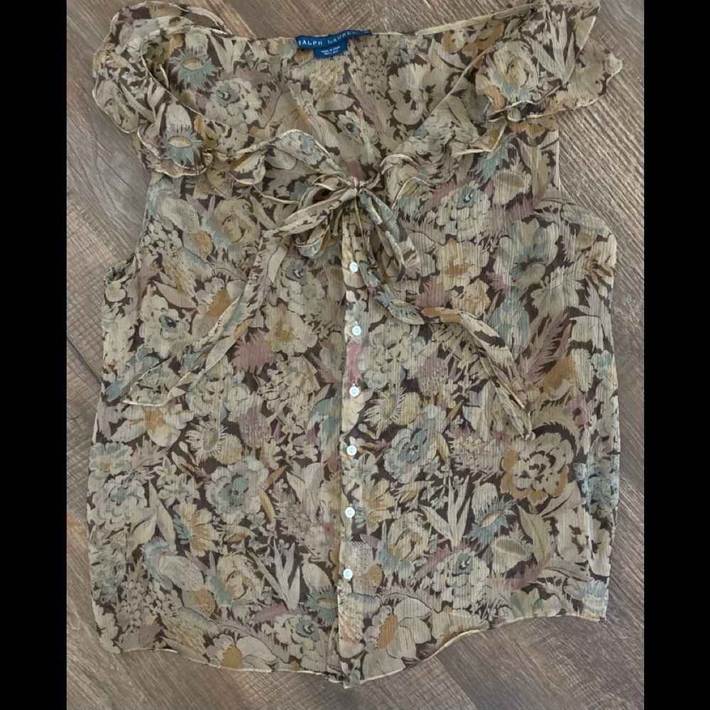 VINTAGE RALPH LAUREN 100% SILK SLEEVELESS BUTTON DOWN BLOUSE